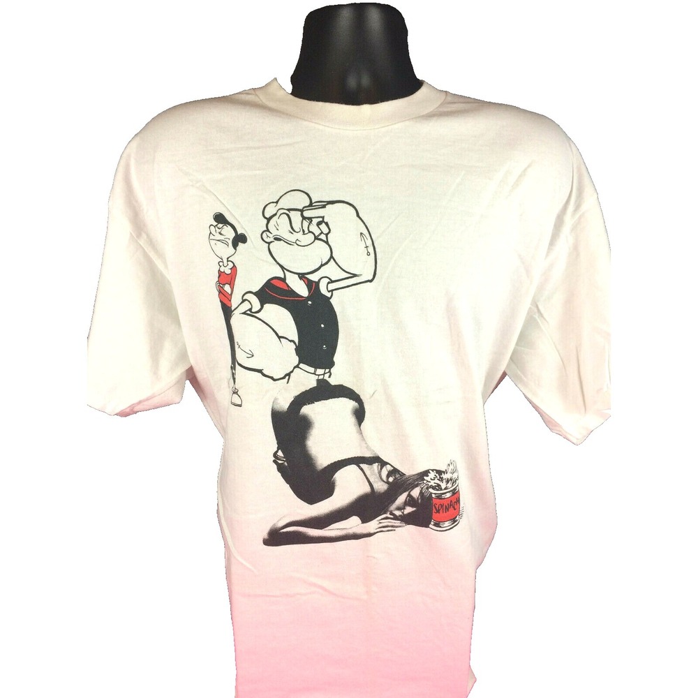 TWO IN THE SHIRT Men's Size XL White Tee Popeye Olive Oyl Spinach Pinup Model